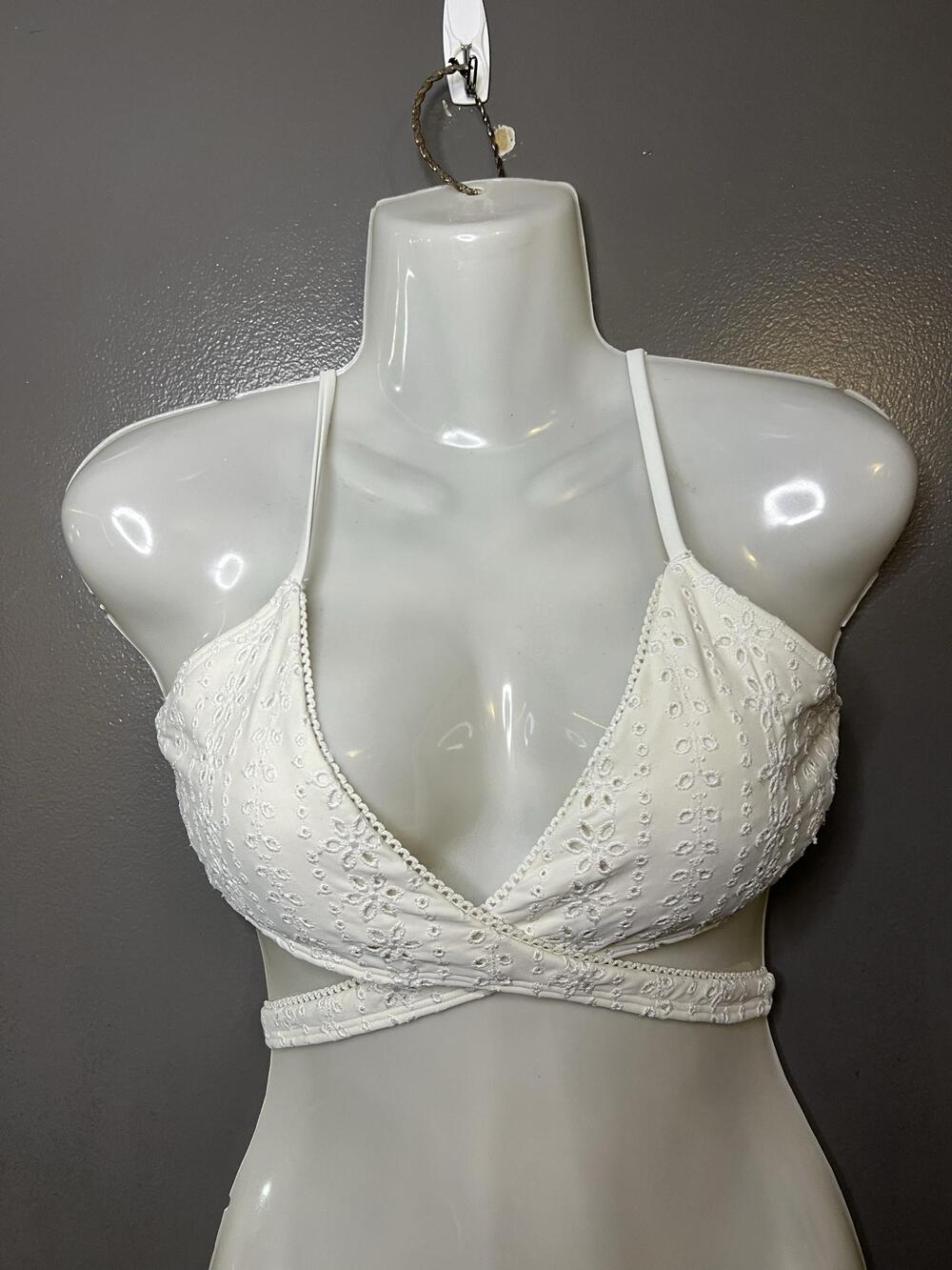 Hollister Bikini Swim Top Womens Medium White Eyelet Triangle Padded Tie Back